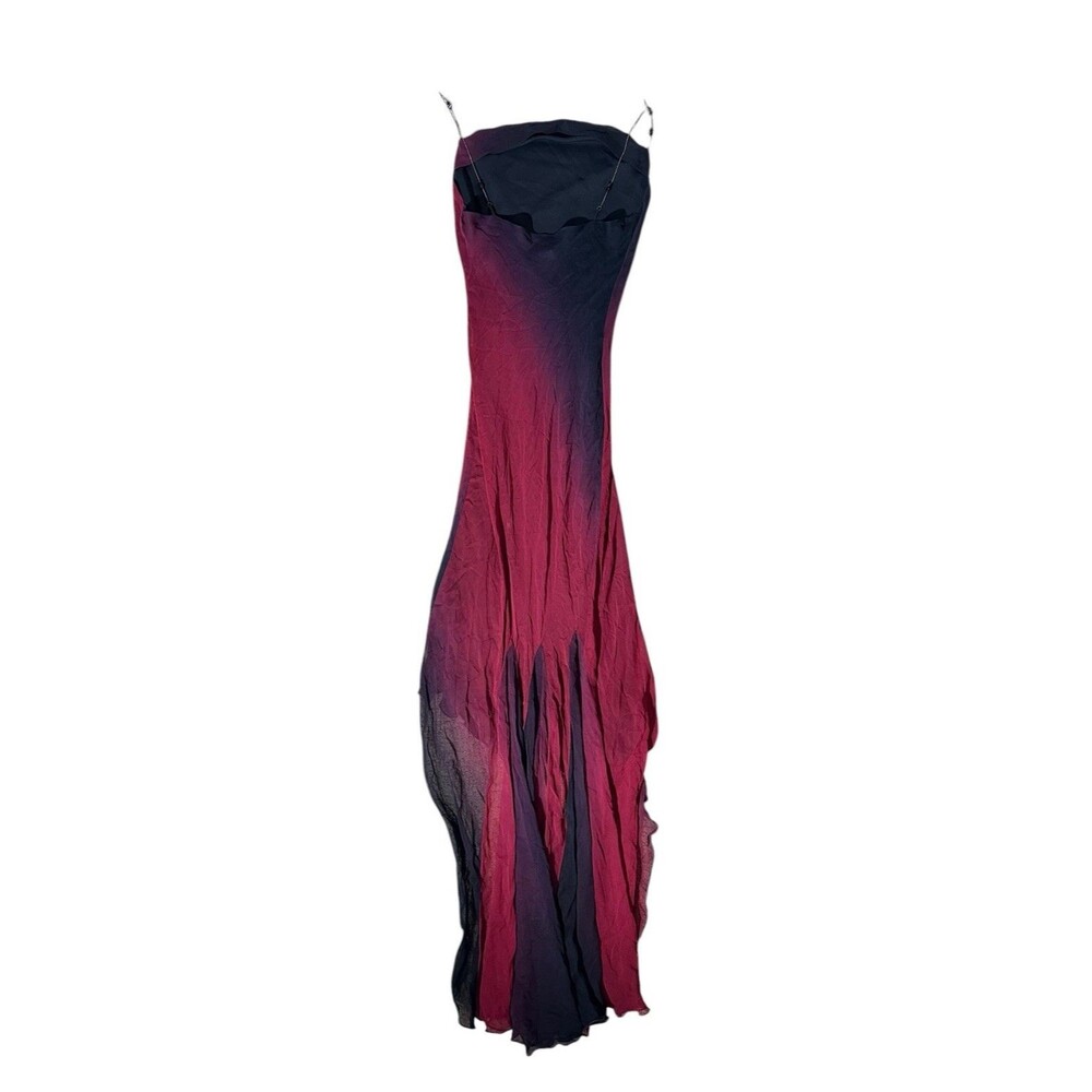 Vtg Cache Dark Fairy Grunge Red Black Ombré Slip Silk Dress Sz 10 Cowl Neck Bead